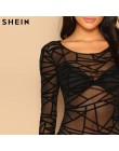 Seksowne czarne body damskie z długim rękawem prześwitująca modna obcisła bluzeczka geometryczne wzory