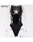 Sibybo z dekoltem w kształcie litery v PU Leather Skinny Sexy kobiety body patchwork bez rękawów lato Romper kobiety plaża na co