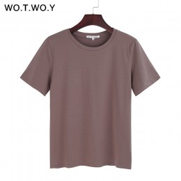 WOTWOY 2018 lato bawełna T Shirt kobiety luźne styl solidna koszulka damska koszulka z krótkim rękawem Top Tees z dekoltem w ser