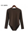 GCAROL kobiety body dół od bikini z zatrzaskami Stretch Slim Euro styl pełna rękaw, dekolt podstawowe body