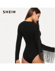 SHEIN czarna elegancka Weekend na co dzień Fringe zdobione forma dopasowanie solidna Skinny body 2018 moda lato kobiety body