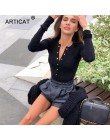 Arctic cat prążkowany dzianiny Sexy Bodycon body kobiety jesień z długim rękawem Slim pajacyki kobiet kombinezon Casual Skinny P