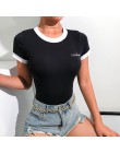 Waatfaak elegancka koszulka z krótkim rękawem kobiety Body Romper panie kombinezon hafty list Bodycon kobiet Casual Body Femme c