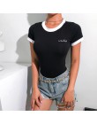 Waatfaak elegancka koszulka z krótkim rękawem kobiety Body Romper panie kombinezon hafty list Bodycon kobiet Casual Body Femme c