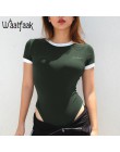 Waatfaak elegancka koszulka z krótkim rękawem kobiety Body Romper panie kombinezon hafty list Bodycon kobiet Casual Body Femme c