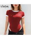 Waatfaak elegancka koszulka z krótkim rękawem kobiety Body Romper panie kombinezon hafty list Bodycon kobiet Casual Body Femme c