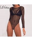 Weekeep 2017 nowy Sexy Hollow Out Mesh body czarny Backless body z długim rękawem kobiety odzież plażowa pajacyki kobiet kombine