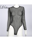 Weekeep 2017 nowy Sexy Hollow Out Mesh body czarny Backless body z długim rękawem kobiety odzież plażowa pajacyki kobiet kombine
