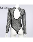 Weekeep 2017 nowy Sexy Hollow Out Mesh body czarny Backless body z długim rękawem kobiety odzież plażowa pajacyki kobiet kombine