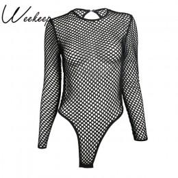 Weekeep 2017 nowy Sexy Hollow Out Mesh body czarny Backless body z długim rękawem kobiety odzież plażowa pajacyki kobiet kombine