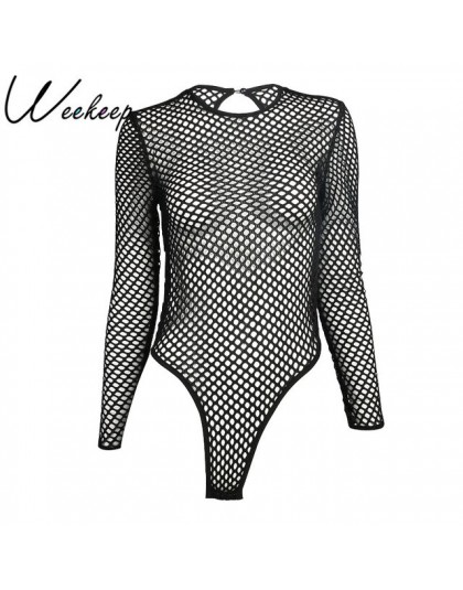 Weekeep 2017 nowy Sexy Hollow Out Mesh body czarny Backless body z długim rękawem kobiety odzież plażowa pajacyki kobiet kombine