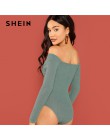 SHEIN zielony krzyż Wrap przednia, żebra, dzianina, Bardot Bodysuit elegancki Off the Shoulder Skinny body kobiety jesień zwykły