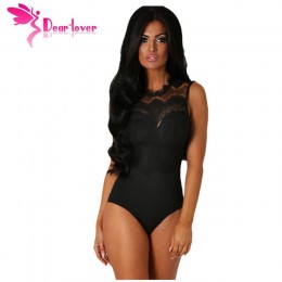 Dear-Lover body kobiety Sexy czarne koronki wysoki dekolt z wycięciem z tyłu Bodycon kombinezony Romper Combinaison spodenki kom