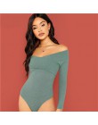 SHEIN zielony krzyż Wrap przednia, żebra, dzianina, Bardot Bodysuit elegancki Off the Shoulder Skinny body kobiety jesień zwykły