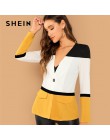 SHEIN Multicolor urząd Lady Colorblock cięcia i szycia jednego przycisku Blazer 2018 jesień elegancka odzież robocza damska płas