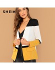 SHEIN Multicolor urząd Lady Colorblock cięcia i szycia jednego przycisku Blazer 2018 jesień elegancka odzież robocza damska płas