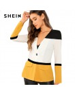 SHEIN Multicolor urząd Lady Colorblock cięcia i szycia jednego przycisku Blazer 2018 jesień elegancka odzież robocza damska płas