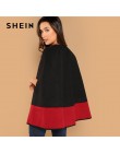 SHEIN Weekend na co dzień czarny okrągły dekolt w dwóch odcieniach otwarty płaszcz z przodu rękaw peleryna 2018 Streetwear nowoc