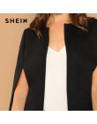 SHEIN Weekend na co dzień czarny okrągły dekolt w dwóch odcieniach otwarty płaszcz z przodu rękaw peleryna 2018 Streetwear nowoc