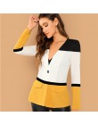 SHEIN Multicolor urząd Lady Colorblock cięcia i szycia jednego przycisku Blazer 2018 jesień elegancka odzież robocza damska płas