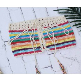 Modny dwuczęściowy strój kąpielowy damski szydełkowy hand made ręcznie tkany z frędzelkami na plażę na wakacje