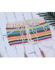 Modny dwuczęściowy strój kąpielowy damski szydełkowy hand made ręcznie tkany z frędzelkami na plażę na wakacje