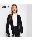 SHEIN czarny Poncho urząd Lady Streetwear płaszcz otwarta przednia Blazer 2018 jesień eleganckie nowoczesne Lady odzież robocza 