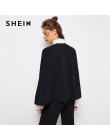 SHEIN czarny Poncho urząd Lady Streetwear płaszcz otwarta przednia Blazer 2018 jesień eleganckie nowoczesne Lady odzież robocza 