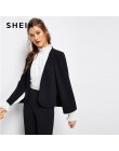 SHEIN czarny Poncho urząd Lady Streetwear płaszcz otwarta przednia Blazer 2018 jesień eleganckie nowoczesne Lady odzież robocza 