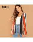 SHEIN, które warto zobaczyć na co dzień Multicolor otwarty z przodu w paski peleryna płaszcz z długim rękawem płaszcz 2018 Stree