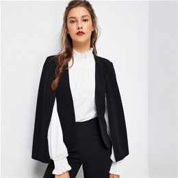 SHEIN czarny Poncho urząd Lady Streetwear płaszcz otwarta przednia Blazer 2018 jesień eleganckie nowoczesne Lady odzież robocza 