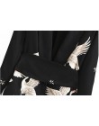 Chic dźwigi druku Sashes wysoka talia czarny Blazer nowa kobieta szal kołnierz Slim fit Mid długa marynarka płaszcz odzieży wier