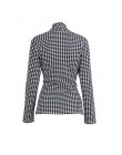 Sam 2019 Kpop Blazer kobiety Houndstooth Plaid Cardigan płaszcz z długim rękawem otwórz przednia paskiem wokół talii asymetryczn