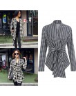 Sam 2019 Kpop Blazer kobiety Houndstooth Plaid Cardigan płaszcz z długim rękawem otwórz przednia paskiem wokół talii asymetryczn