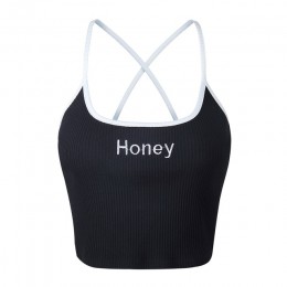 2019 lato kobiety Crop Top Sexy miód list haft Tank Tops przycięte panie Spaghetti pasek elastyczna koszula kamizelka Camisole