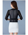 Elegancki jednolity colar kobiety sweter krótki płaszcz mesh patchwork hollow przejrzyste slim crop top damskie ubrania do biura