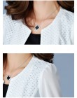 Elegancki jednolity colar kobiety sweter krótki płaszcz mesh patchwork hollow przejrzyste slim crop top damskie ubrania do biura