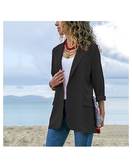 Damskie modne stałe Blazers moda z długim rękawem otwórz Stitch Blazer Feminino Plus rozmiar kobiet kurtka codzienna odzież wier