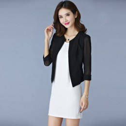 Elegancki jednolity colar kobiety sweter krótki płaszcz mesh patchwork hollow przejrzyste slim crop top damskie ubrania do biura