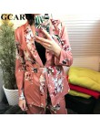 GCAROL 2019 ścięty kołnierz kobiety Floral Blazer z szarfami w stylu Vintage kobiety garnitur elastyczny pas spodnie wysokiej ja