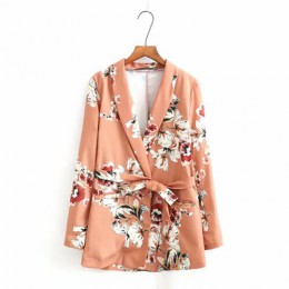 GCAROL 2019 ścięty kołnierz kobiety Floral Blazer z szarfami w stylu Vintage kobiety garnitur elastyczny pas spodnie wysokiej ja