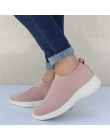 Damskie trampki płaskie Knitting wiosna damskie buty 2019 nowy Plus rozmiar kobiet siatka wulkanizowane damskie wsuwane buty odd