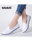 Kilobili damskie płaski baleriny buty oryginalne skórzane Slip on panie płytkie mokasyny buty w stylu casual damskie letnie moka