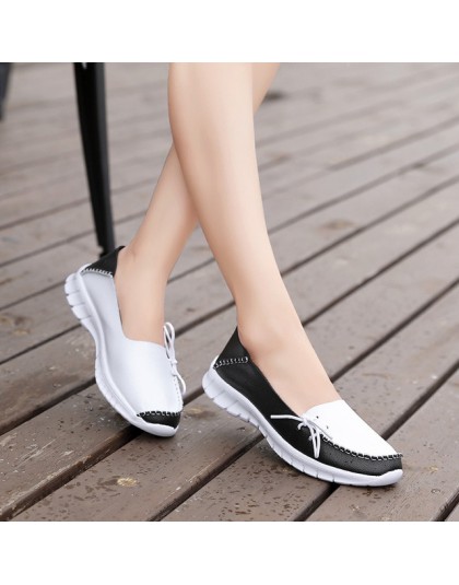 PINSEN 2019 jesień wysokiej jakości damskie buty prawdziwej skóry płaskie buty wsuwane buty kobieta Handmade mokasyny płaskie da