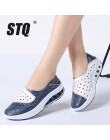 STQ 2019 wiosna kobiety płaskie buty ze skóry naturalnej kobiety platformy trampki pnącza wycięcia płaskie buty wsuwane mokasyny