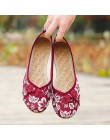 Kobiety w stylu Vintage mieszkania jesień kobiet płótnie etniczne chiński węzeł wkładane mokasyny na co dzień wygodne buty damsk