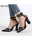 MCCKLE damskie buty na wysokim obcasie Plus rozmiar haftu pompy kwiat pasek stawu skokowego buty kobiet dwuczęściowy Sexy Party 