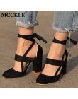 MCCKLE Plus Size kobieta kostki pasek wysokie obcasy stado Gladiator buty gruby obcas moda kobiety szpilki na wesele Drop Shippi