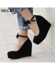 MCCKLE damskie buty na wysokim obcasie buty Plus rozmiar buty na koturnie kobiet pompy eleganckie stado klamra Bowtie kostki pas