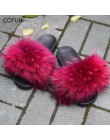 Damskie futrzane klapki prawdziwe futro szopa moda w stylu Furry slajdy miękkie ciepłe duże puszyste futrzane buty S6020E